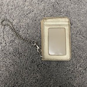 Coach Gold Metallic ID Card Case with Chain